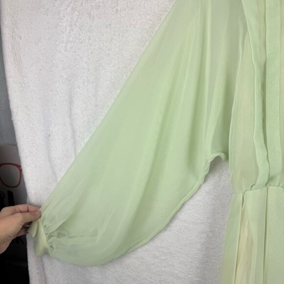 Vintage 70s Marita By Anthony Muto Sheer Balloon Sleeve Pleated Gown Green M/L - Picture 9 of 16
